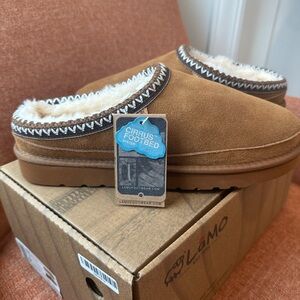 Lamo Tan Suede Slippers with Shearling Lining